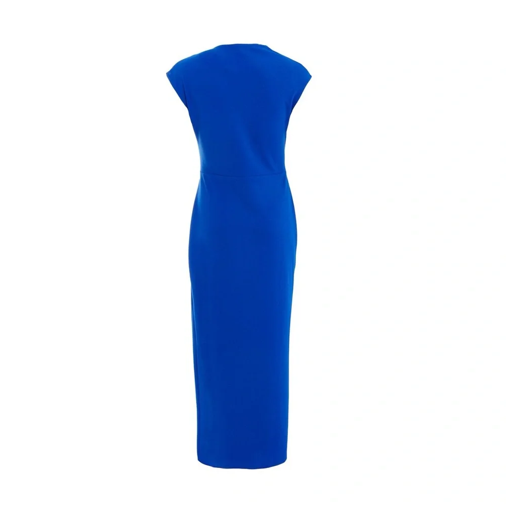 NWT Quiz Women's Scuba Crepe Blue Maxi Dress With Wrap Button Detail Size 14 - Picture 6 of 10